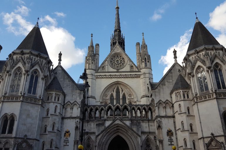 Front on view of The Royal Courts of Justice in London